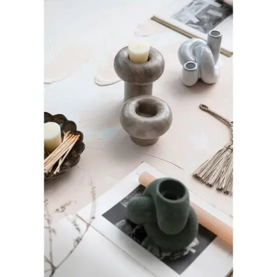 Hello Honey&reg; 4" Green Stoneware Tealight & Taper Candle Holder {6}