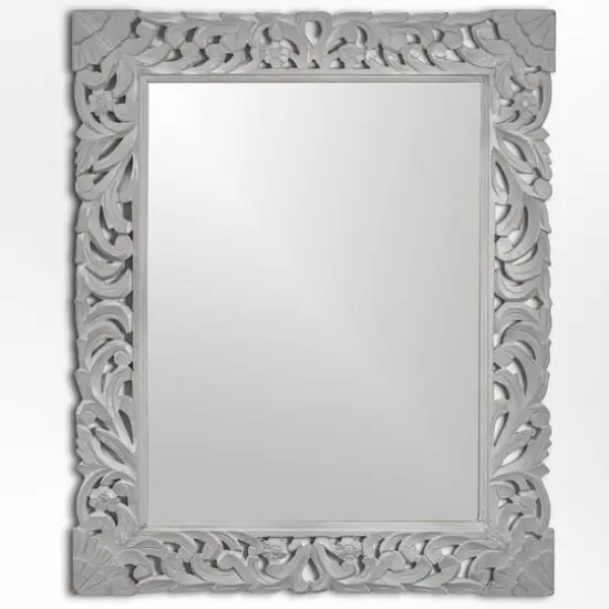 American Art D&eacute;cor&trade; 31.5" Gray Hand-Carved Wood Medallion Accent Wall Mirror {6}