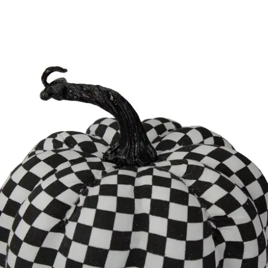6.5" White & Black Plaid Fall Harvest Tabletop Pumpkin {4}