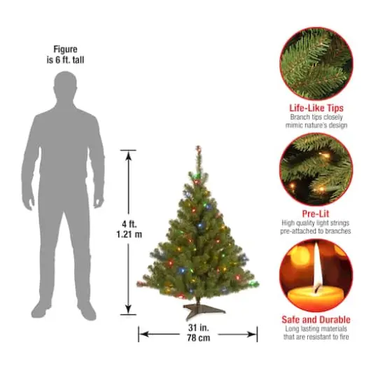 4 ft. Pre-Lit Kincaid Spruce Artificial Christmas Tree, Multicolor Lights {5}