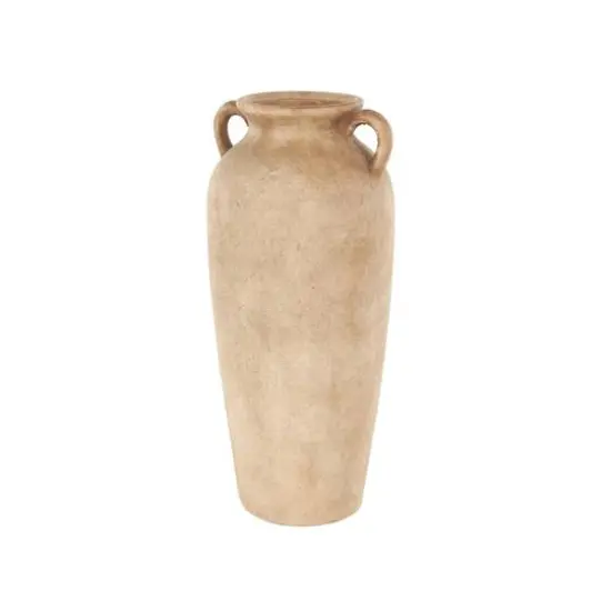 20" Brown Antique Ceramic Vase with Handles {1}