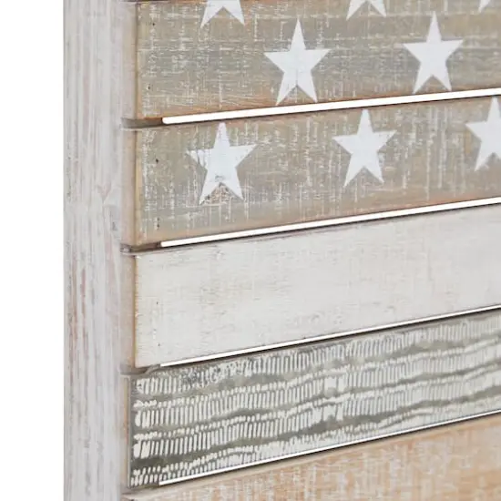 White Wood French Country American Flag Wall Decor, 26" x 38" x 2" {5}