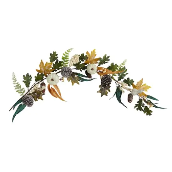 4ft. White Pumpkin, Pinecones & Berries Autumn Garland {1}