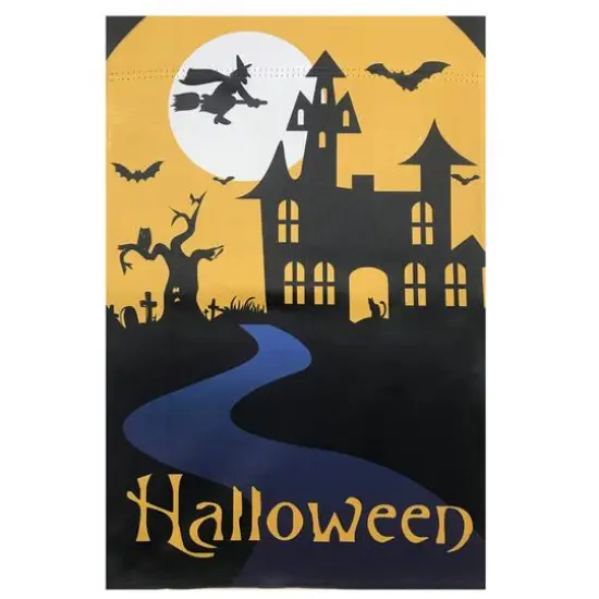 Spooky House Halloween Outdoor Garden Flag with Bats & Witch, 20" x 48" {3}