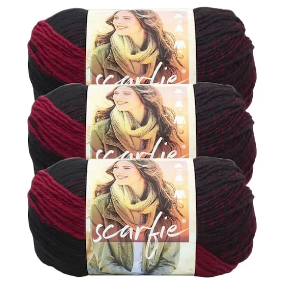 3 Pack Lion Brand&reg; Scarfie&reg; Yarn Cranberry/Black {1}