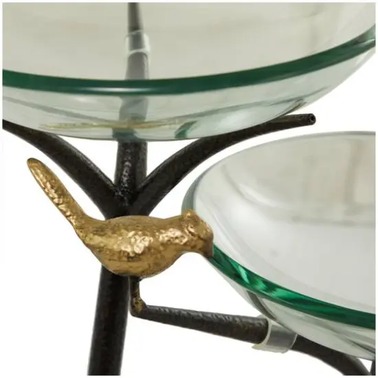 20" Clear Glass Kitchen Serving Bowl with 3-Tier Black Metal Branch Stand {6}