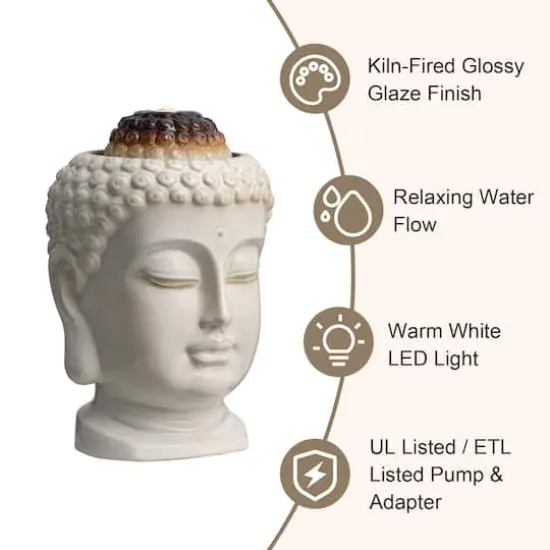 Glitzhome&reg; 18.75" Zen-Style LED Buddha Head Ceramic Outdoor Fountain {4}