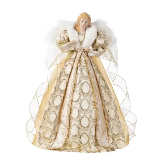 Glitzhome® 18.5"H Faux Fur & PVC Christmas Elegant Angel Tree Topper with Porcelain Face {1}