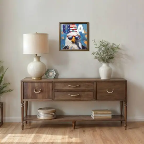 16" x 16" Patriotic Bald Eagle Framed Print Brown Frame {6}
