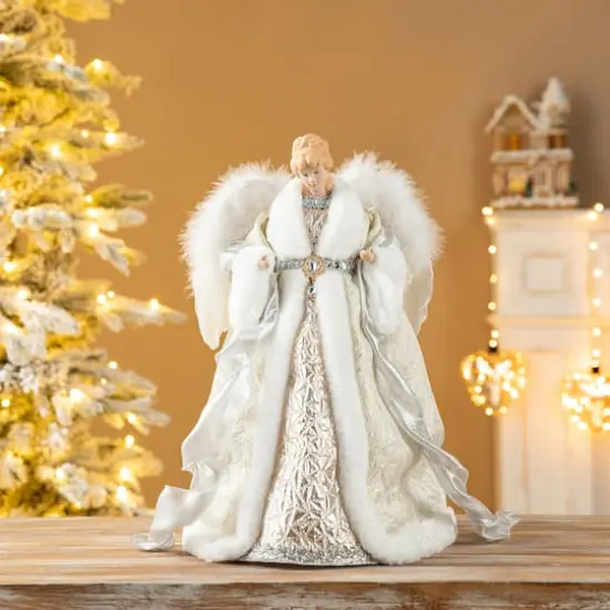 Glitzhome&reg; 16.5" Faux Fur Elegant Christmas Angel Tree Topper {3}