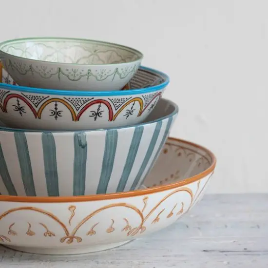 Hello Honey® 16" Cream & Orange Hand Painted Stoneware Serving Bowl {4}