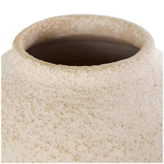 15" Cream Ceramic Hourglass Textured Vase {7}
