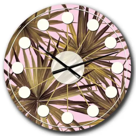 Designart 'Tropical Leaves On Pink Mid-Century Modern Wall Clock {1}