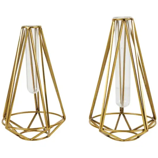 Gold Stainless Steel Geometric Test Tube Vase Set {1}