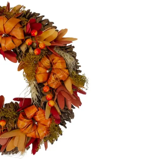 11" Brown & Orange Pinecone & Pumpkin Fall Wreath {4}