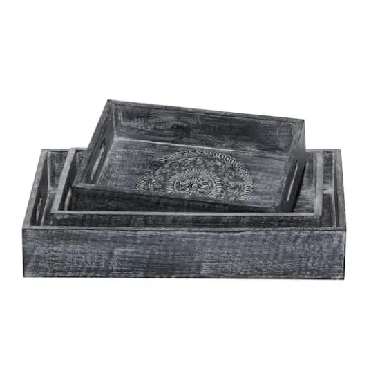 Black Mango Wood Traditional Tray Set {1}