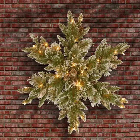 32" Glittery Bristle&reg; Pine Snowflake with White Tipped Pine Cones & Warm White LED Lights {3}