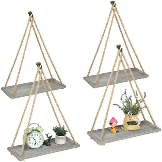 NEX&trade; 16" Gray Green Hanging Rope Wood Wall Shelves, 4ct. {1}