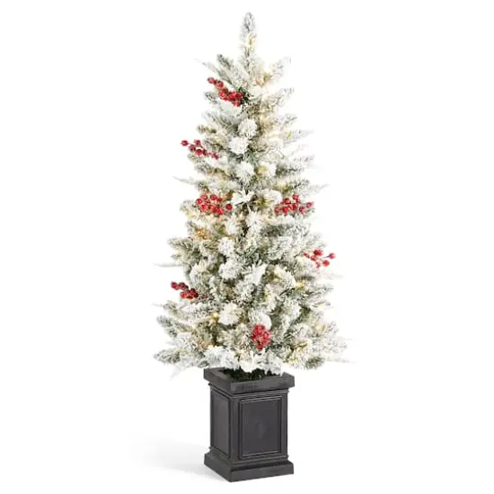 Glitzhome® 4ft Pre-Lit Flocked Artificial Christmas Porch Tree, Multi-color LED Lights {6}