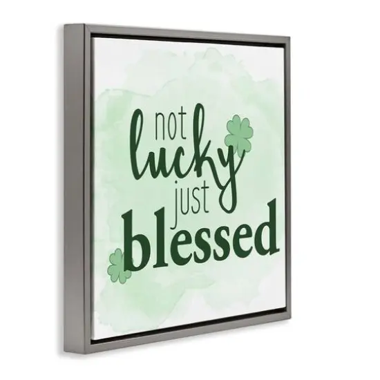 Stupell Industries Just Blessed Green Shamrocks Floater Framed Art Gray {4}