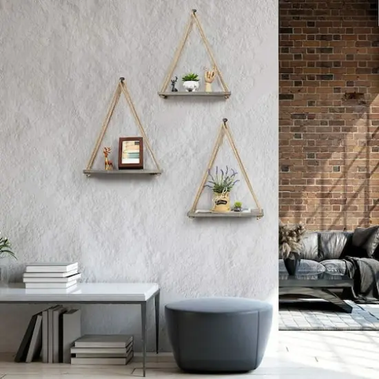 NEX&trade; 16" Gray Green Hanging Rope Wood Wall Shelves, 4ct. {7}