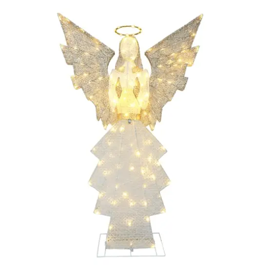 60" Gold & White Outdoor Lighted Angel, Clear LED Lights {1}