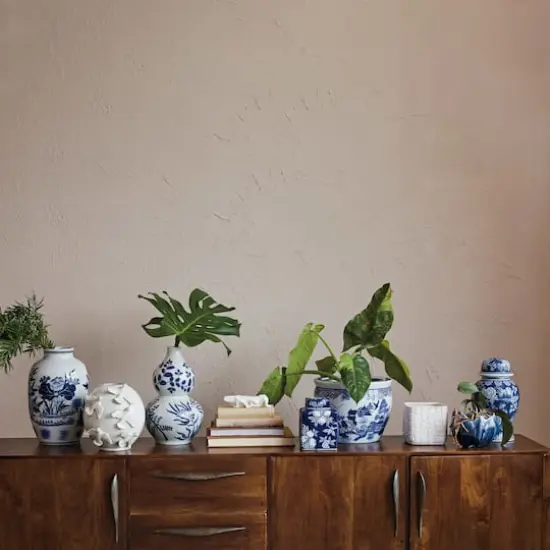 Hello Honey&reg; 15" Blue & White Hand Painted Stoneware Vase {4}