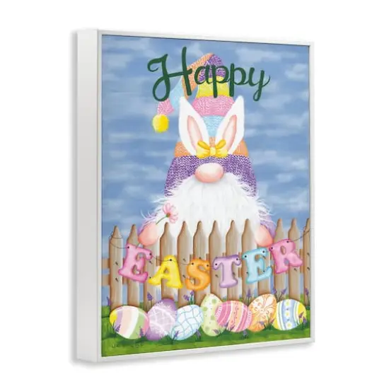 Stupell Industries Happy Easter Garden Gnome Eggs Framed Giclee Art White {4}