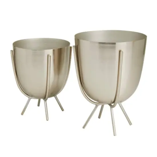 Silver Contemporary Planter, Set of 2" 7", 6" {3}