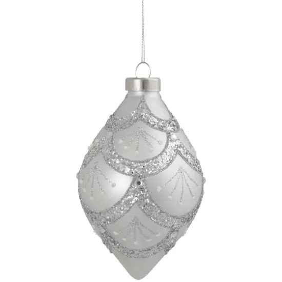 5" Glittered Silver Glass Finial Christmas Ornament {1}