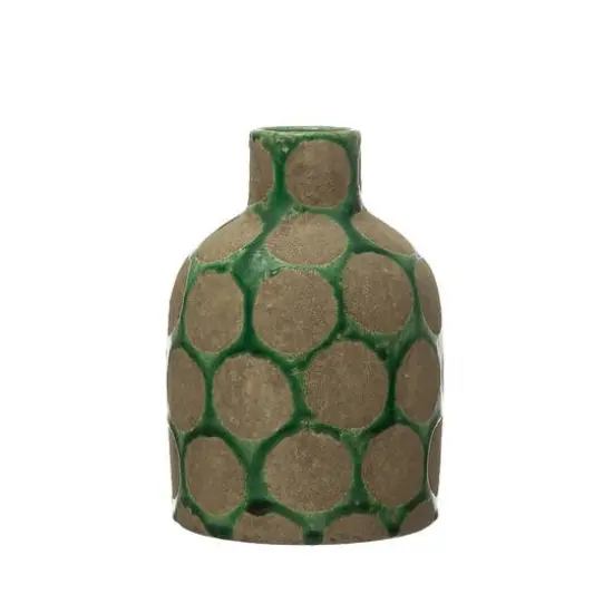 Hello Honey&reg; 9'' Green Terra Cotta Vase with Wax Relief Dots {1}