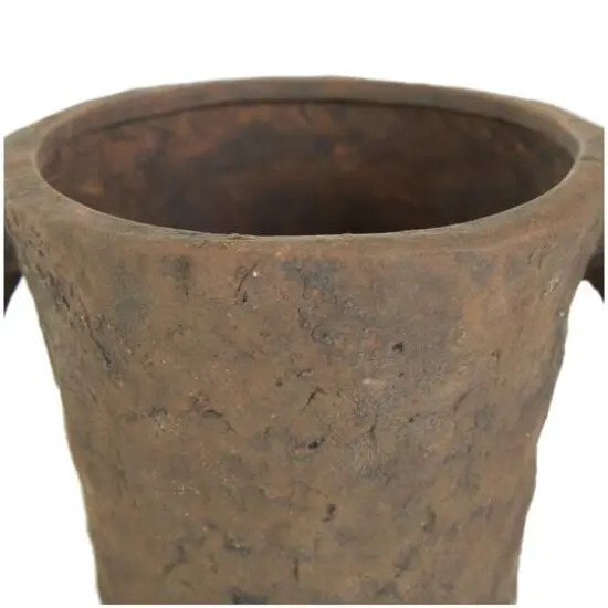 15" Dark Brown Ceramic Handmade Textured Amphora Vase with Two Long Handles {6}