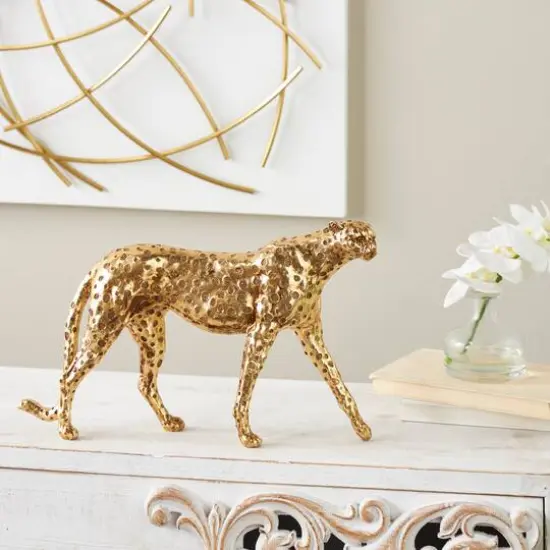 17" Long Gold Walking Cheetah Sculpture  {3}