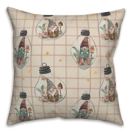 Cream & Red Check Gnome Globe Pattern Throw Pillow {3}