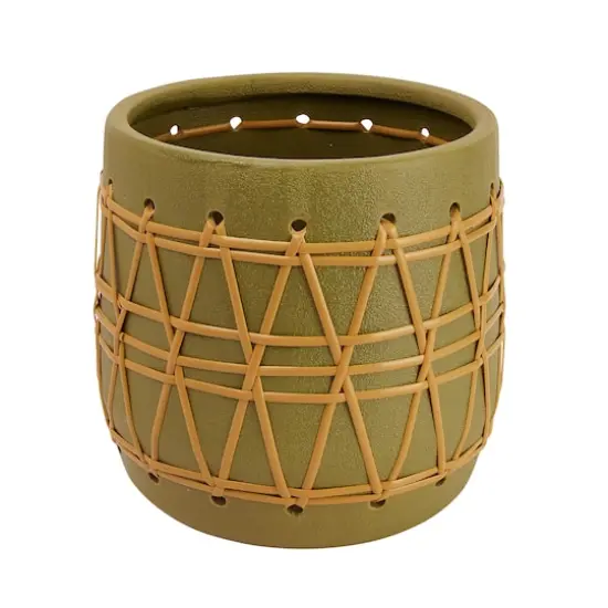 Hello Honey&reg; 10.5" Green Stoneware Planter with Woven Design {1}