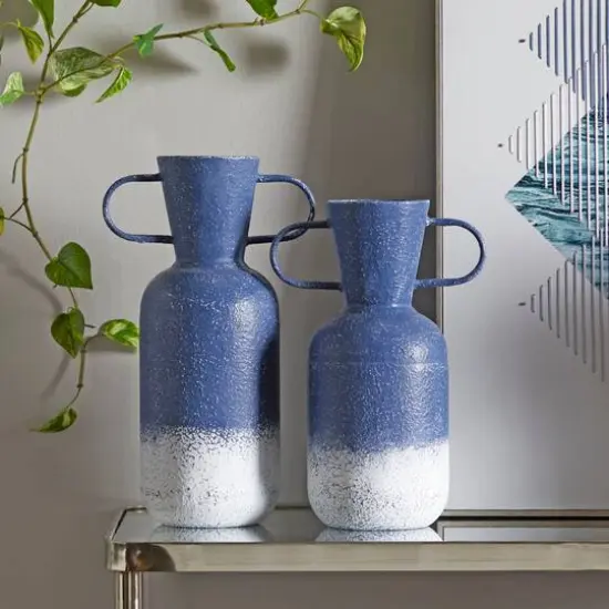 Blue Metal Vase with Handles Set of 2 17", 15" {8}