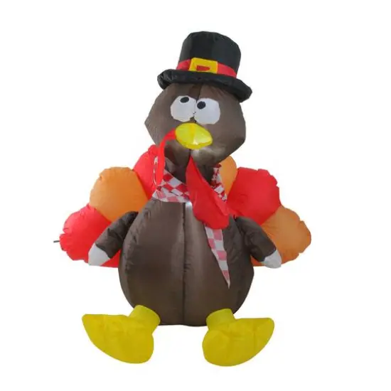 4ft. Red & Brown Inflatable Lighted Thanksgiving Turkey {1}