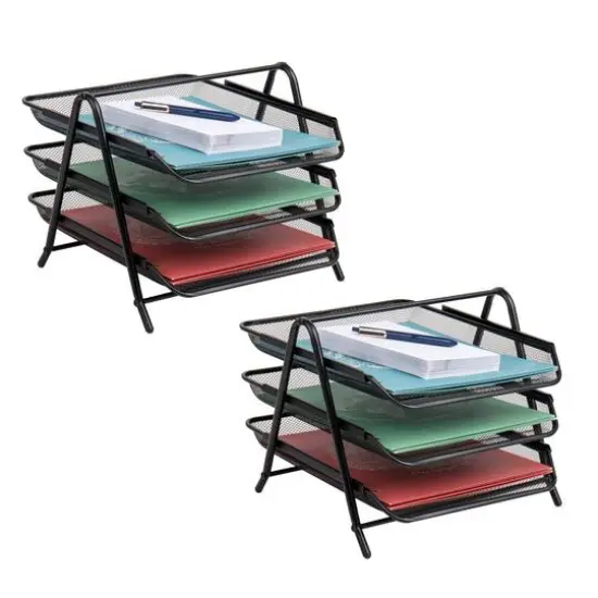 Mind Reader Network Collection Black Metal Mesh 3-Tier Paper Tray {11}