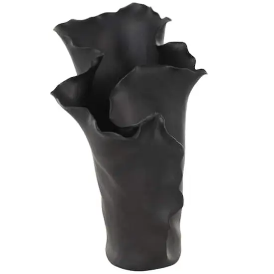 Black 16" Ceramic Floral Abstract Vase {1}