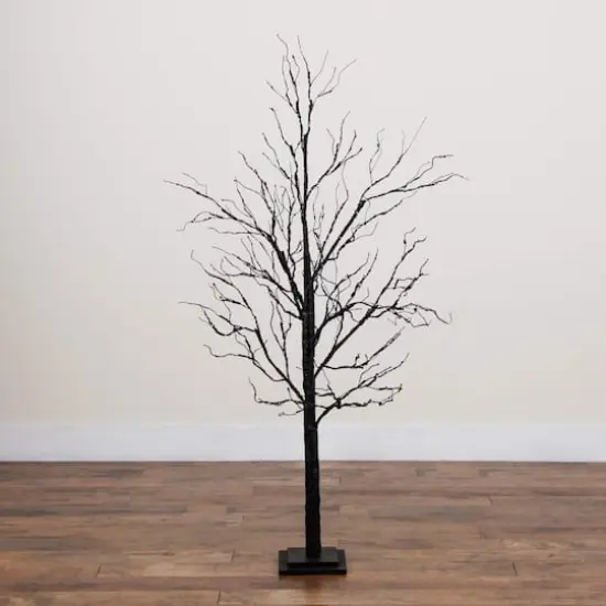 5ft. Pre-Lit Halloween Black Twig Artificial Tree with 240 Orange & Purple LED Lights {8}