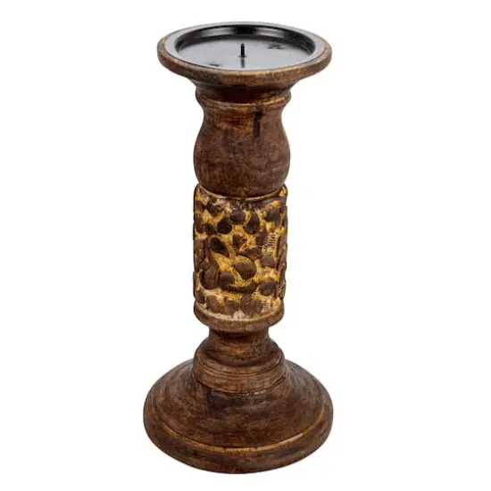 Hello Honey&reg; 5" Natural Carved Wood Candle Holder {1}