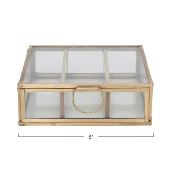 Hello Honey&reg; Small Brass Metal & Glass 3 Compartment Box {6}