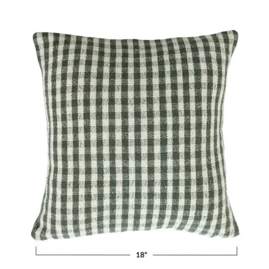 Green & White Gingham Woven Recycled Cotton Blend Pillow Cover {3}