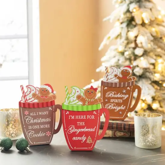 Glitzhome&reg; 8" Christmas Gingerbread Man Mug Tabletop D&eacute;cor Set {3}