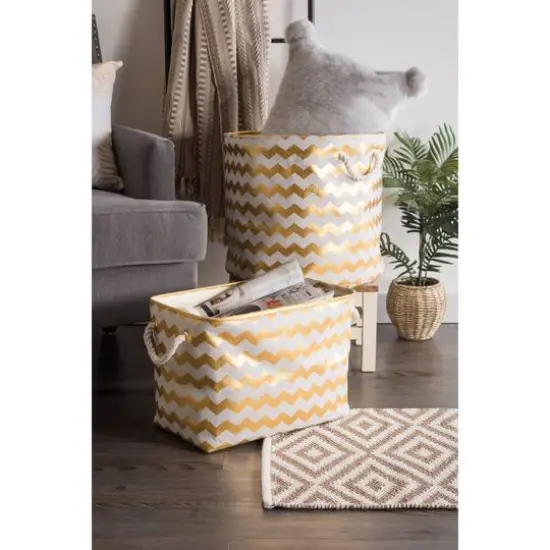 Medium Chevron Polyester Rectangle Bin Gold {5}