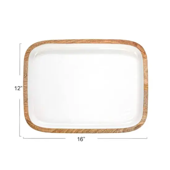 Hello Honey&reg; 16" White Enameled Mango Wood Tray {4}