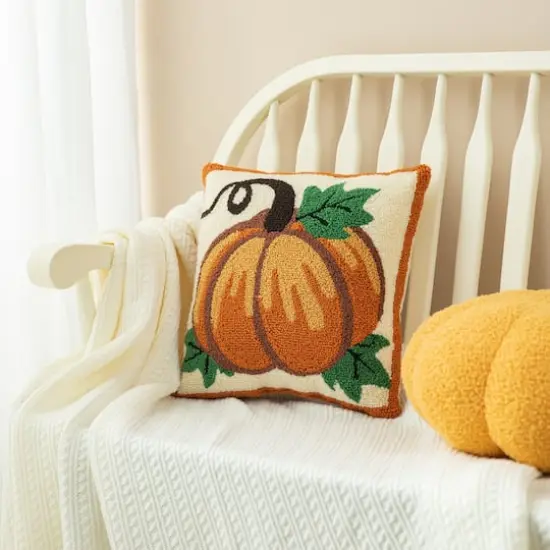 Glitzhome&reg; 14" Fall Hooked Pumpkin Pillow {3}