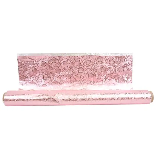 JAM Paper Embossed Floral Foil Wrapping Paper, 20" x 50ft. Pink {1}