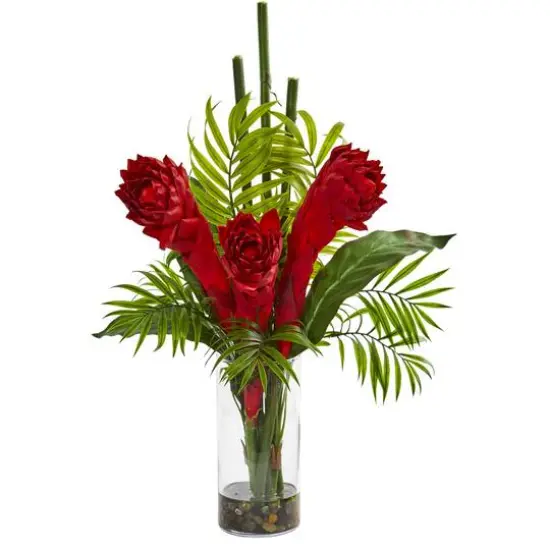 21" Red Ginger Torch Artificial Arrangement in Cylinder Vase {1}