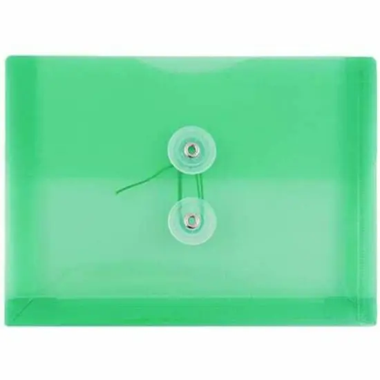 JAM Paper 5.25" x 7.5" Booklet Plastic Envelopes with Button and String Closure, 24ct. Green {1}